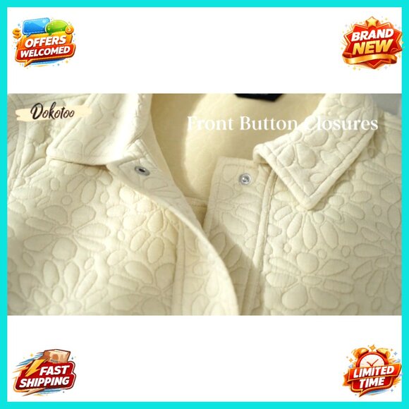 Casual Jacquard Shacket Jacket Long Sleeve Button Down Collared Loose Fit - Picture 7 of 7